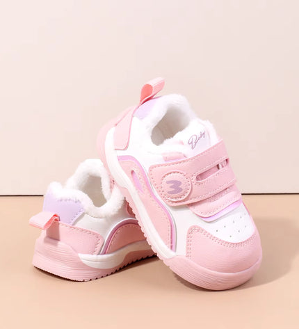 GS ICONIC Pink toddler sneakers with fleece lining and Velcro strap for winter