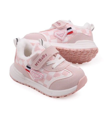 GS ICONIC  Pink toddler sneakers with fleece lining and Velcro closure for winter