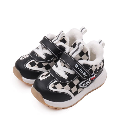 GS ICONIC Black fleece-lined toddler sneakers with non-slip sole and Velcro strap
