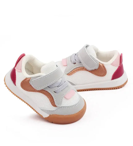 White and Pink  color combination Imported baby sneakers with breathable mesh upper, soft cushioned insole, and secure hook-and-loop strap for comfort and stability