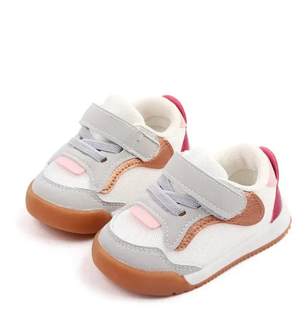 White and Pink  color combination Imported baby sneakers with breathable mesh upper, soft cushioned insole, and secure hook-and-loop strap for comfort and stability