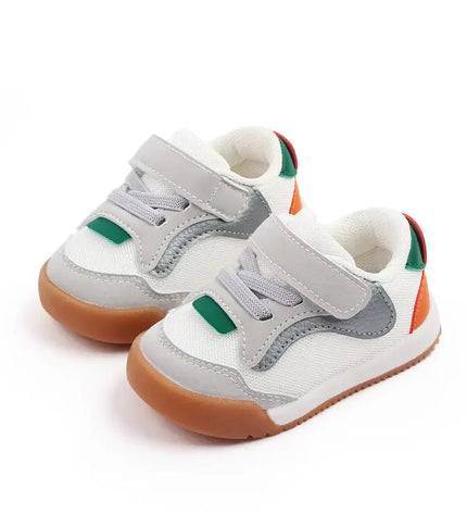 White and Green color combination Imported baby sneakers with breathable mesh upper, soft cushioned insole, and secure hook-and-loop strap for comfort and stability