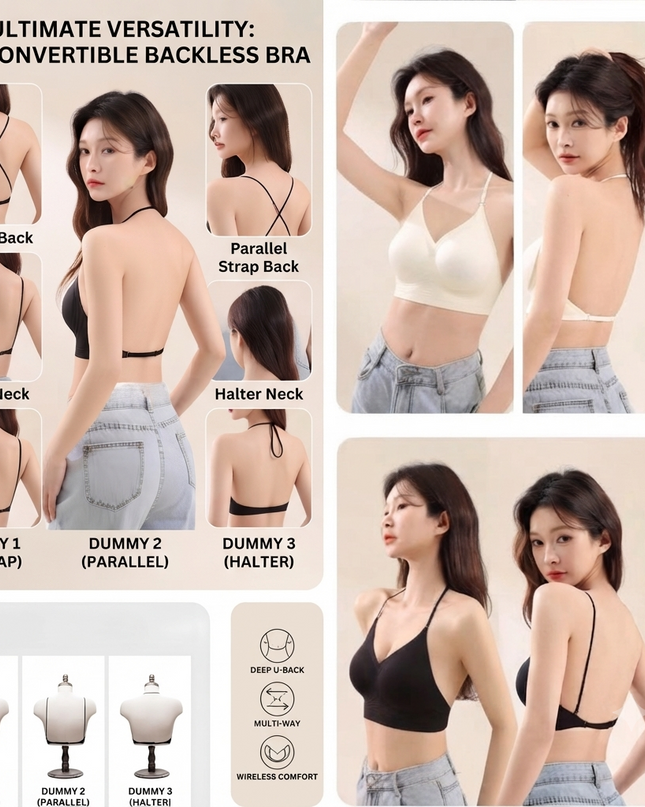 Ultimate Multi-Way Backless Convertible Bralette | Seamless Wireless Comfort GS ICONIC